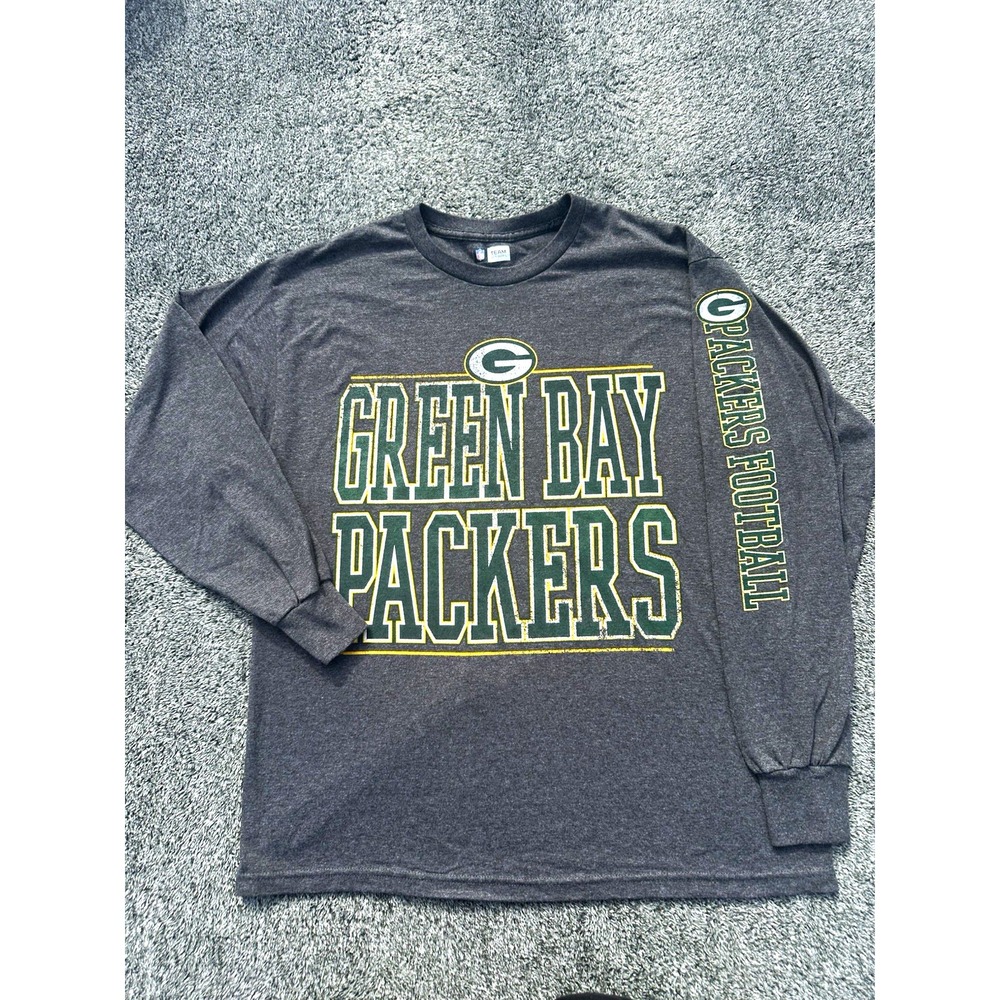 Green Bay Packers Shirt Men's Large Gray Long Sleeve NFL Football Sleeve Graphic